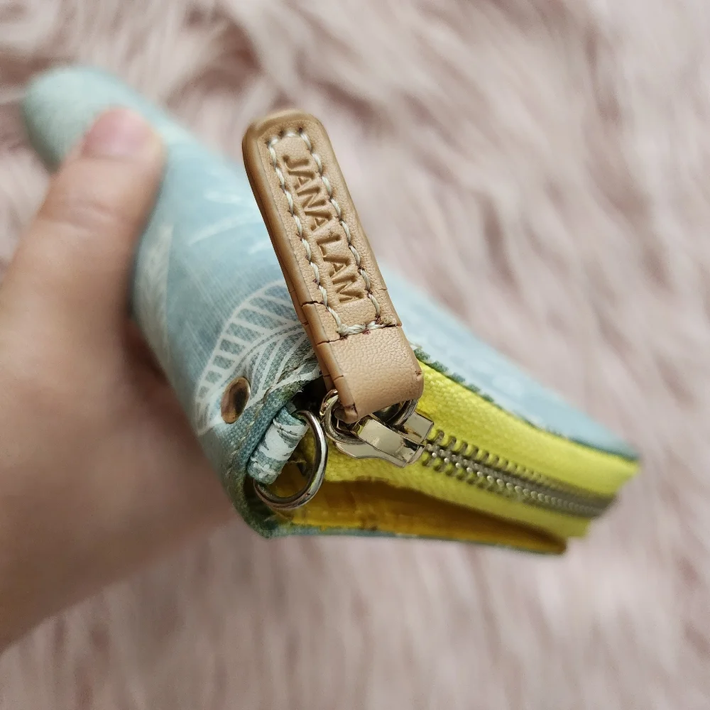 Jana Lam Hawaii wallet bird of paradise coated denim